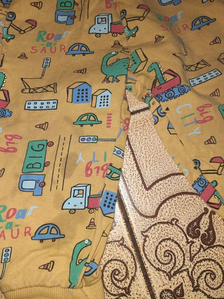 Klučičí tepláky dinosaur, auta, oranžové vel. 80, topomini,80