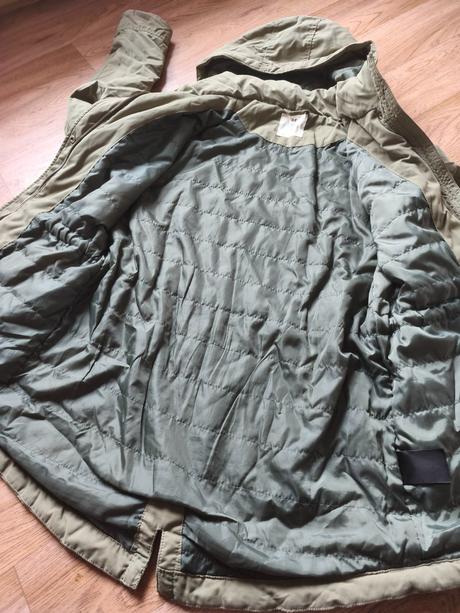Khaki bunda parka s růžemi 170, s/m, h&m,170
