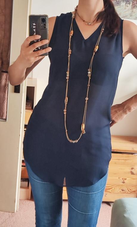 Dámský tmavomodrý dlouhý top bez rukávů vel s, bonprix,s