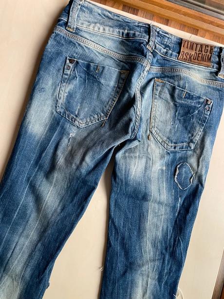 Děrované džíny, vel 38/m cca s/m, vintage bsk deni, 38