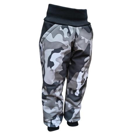 Dětské softshellové kalhoty s fleecem, maskáč, 80 - 152