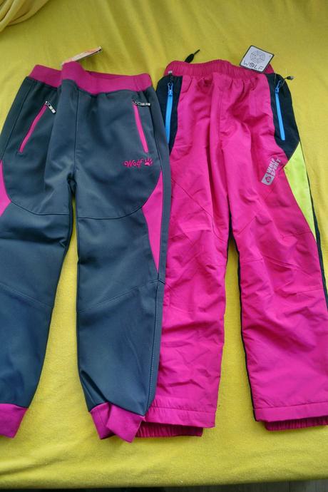 2x zimní a podz. kalhoty wolf,104, softshell, wolf,104