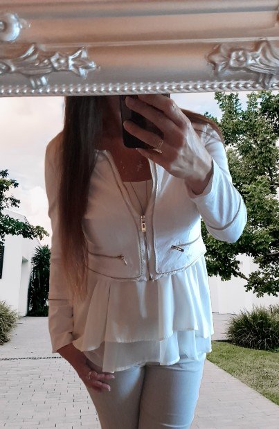 Amisu elegantní bílý kabátek se zlatými zipy, amisu,40