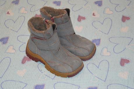 Šedé oteplené boty s kožíškem, suchý zip, 30