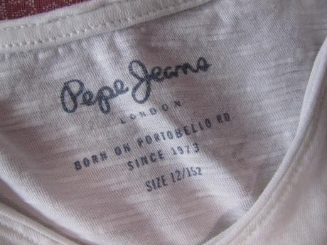 Bavlněné bílé tričko s potiskem, pepe jeans,152