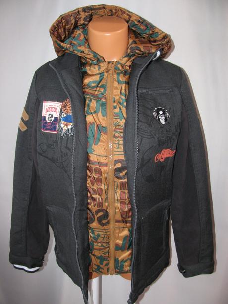 Zimní šedočerná skvělá bunda s kapucí desigual, desigual,164