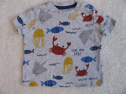Šedé bavlněné tričko s rybičkami, f&f,74