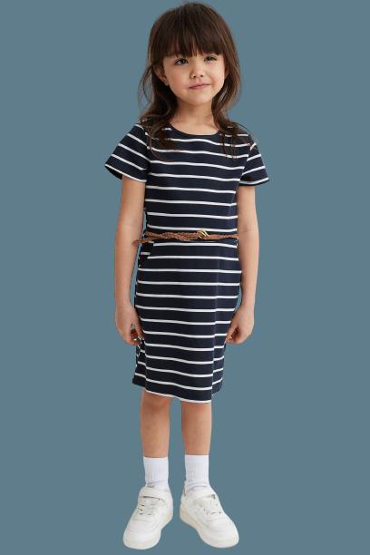 Proužkované šaty h&m s páskem vel. 122/128, h&m,122 / 128