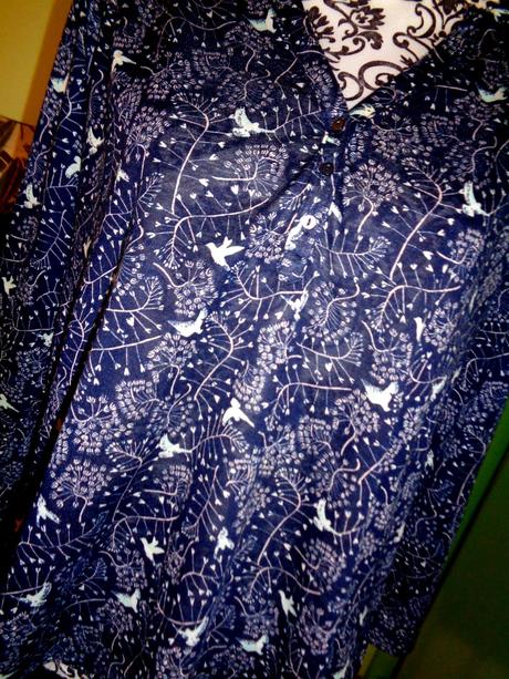 Krásná vzdušná modrá košile s ptáčky, h&m,m