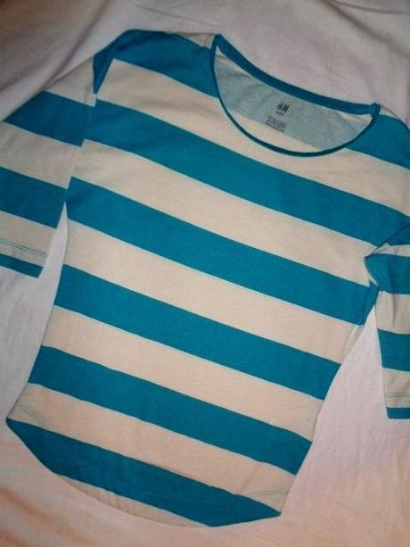 Krásné pruhované bílotyrkysové tričko, h&m,158