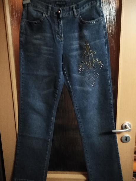 Dámské rifle s kamínky a výšivkou elastické, 40