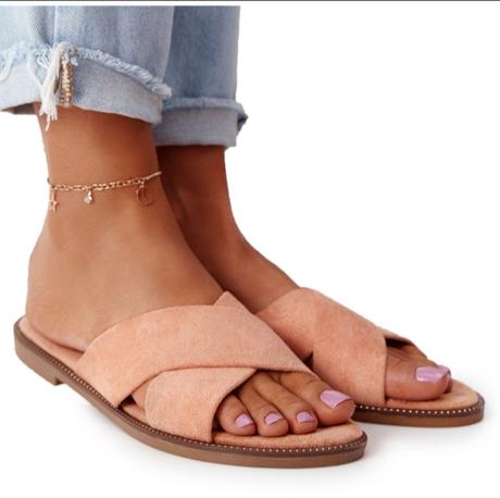 Dámské meruňkové páskové pantofle, 40