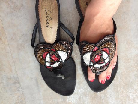 Elegantní žabky černá korálky aplikace vel. 36/37, 36