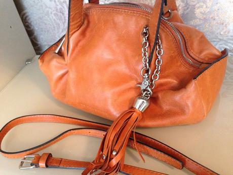 Kabelka a pásek coccinelle vintage oranžová kůže,