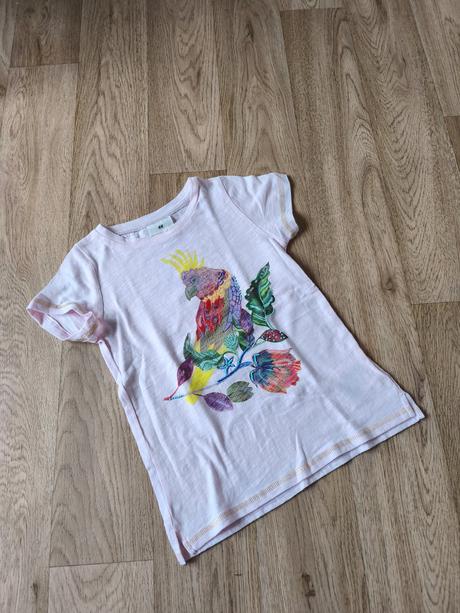 Světle růžové tričko s papouškem h&m 110-128, h&m,116