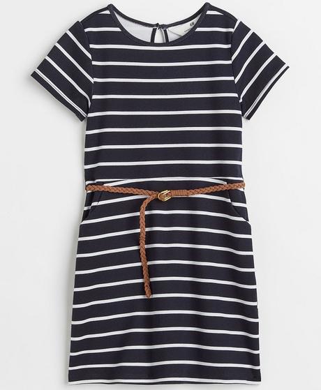 Proužkované šaty h&m s páskem vel. 110/116, h&m,110 / 116