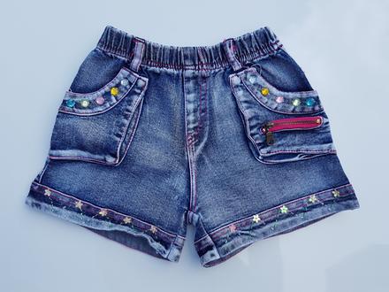 G348 dívčí riflové kraťasy s flitry vel. 110-116, 110