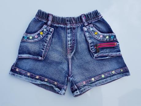 G348 dívčí riflové kraťasy s flitry vel. 110-116, 110