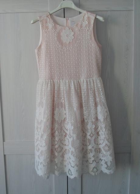 Bílé růžové krajkové šaty šatičky, lindex,152