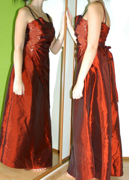 Společenské plesové vínově červené dlouhé šaty, 38
