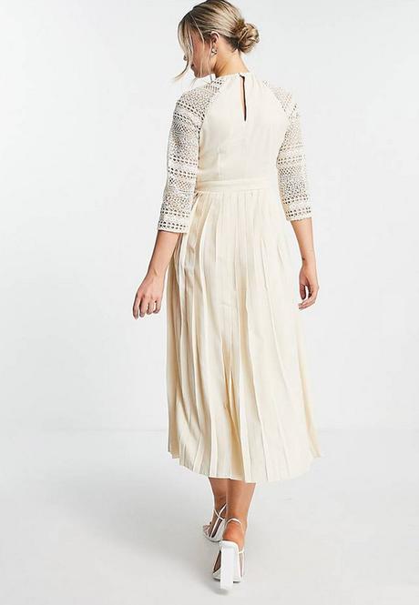 Dámské midi šaty béžové krajkové plisované s 36, s