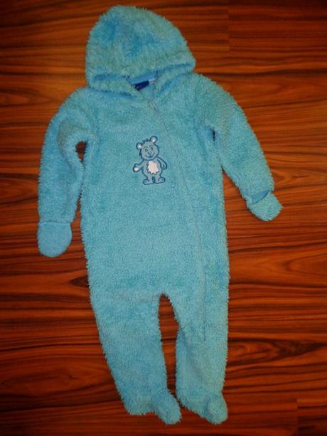 Tyrkysový chlupatkový overal s medvídkem 74/80, lupilu,74