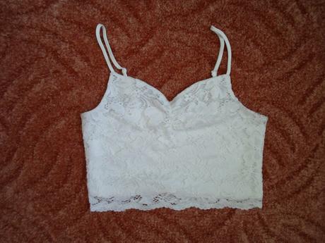 Bílé krajkové tričko triko tílko crop top, new yorker,m