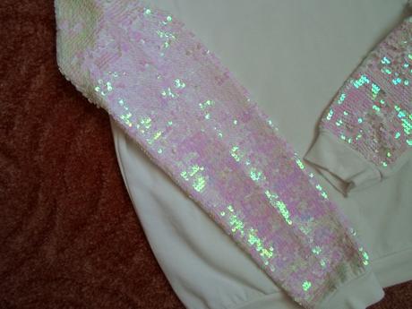 Bílá mikina mikinka s flitry, h&m,158