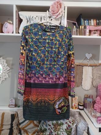 Barevné podzimní šaty desigual s/m, desigual,m