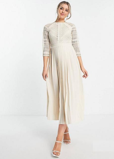 Dámské midi šaty béžové krajkové plisované s 36, s