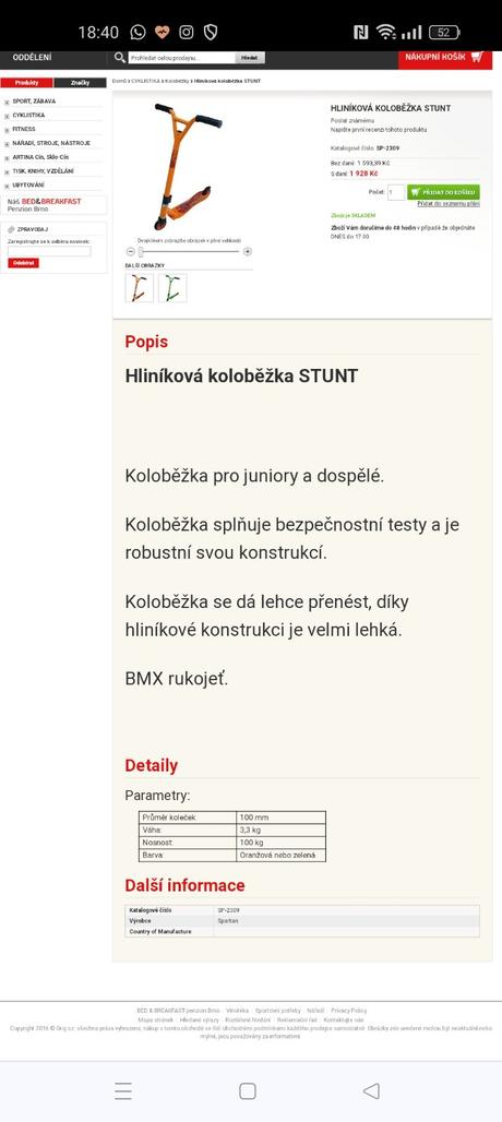 Koloběžka freestyle spartan,