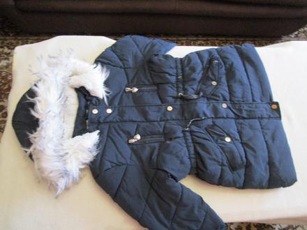 Velmi pěkná tm. modrá dívčí parka s kapucí,primark, primark,128