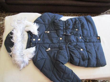 Velmi pěkná tm. modrá dívčí parka s kapucí,primark, primark,128