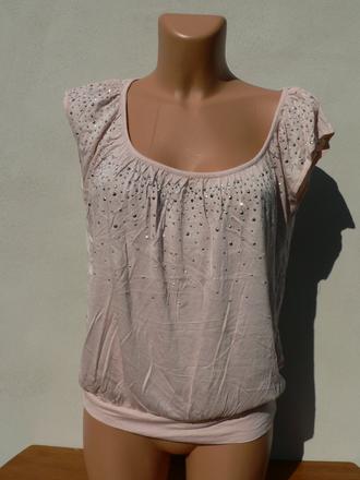 Světlounce růžový zdobený top h&m - vel.xs, h&m,xs