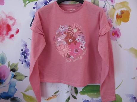 Bavlněné starorůžové tričko s flitrovými obrázky, f&f,152