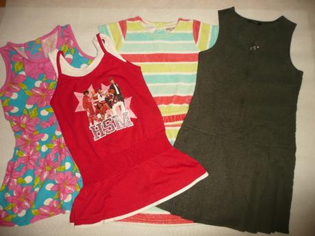 Šaty 3 ks květy proužek vel 116 5/6 let, 116