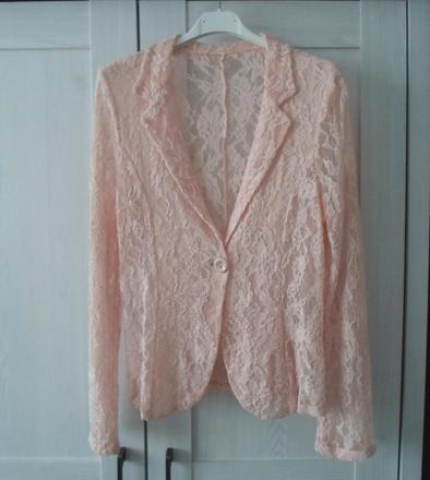 Krajkové růžové meruňkové dámské sako sáčko, m