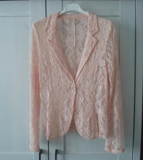Krajkové růžové meruňkové dámské sako sáčko, m