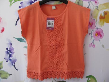 Letní oranžová bavlněná halenka s krajkou, tu,140