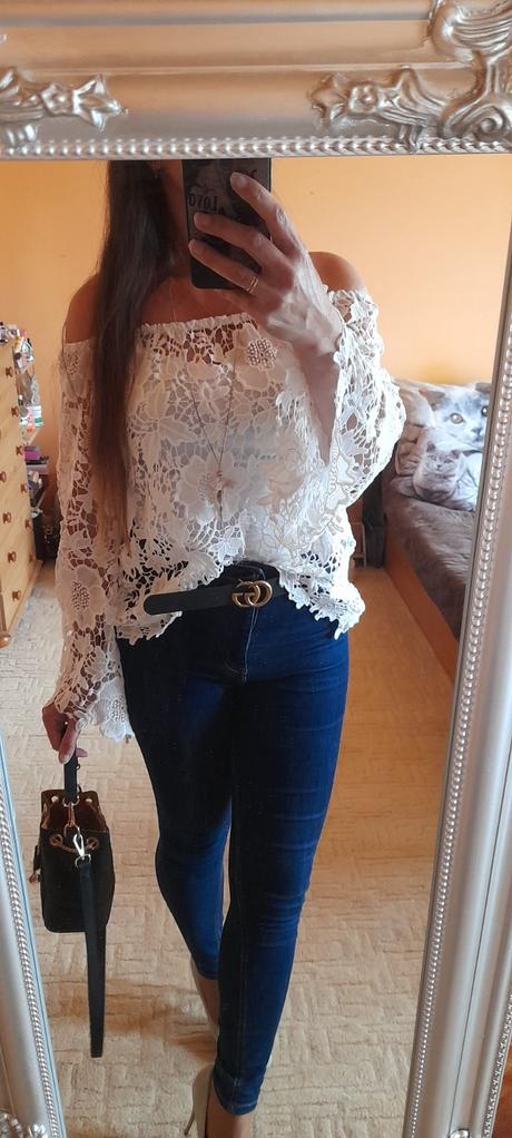 Květinový krajkový top s dlouhými rukávy,