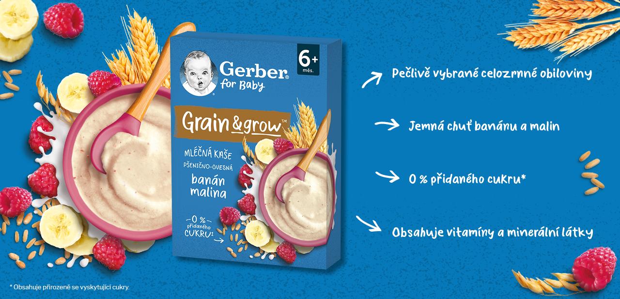 GERBER mléčná kaše pšenično-ovesná banán a malina 200 g