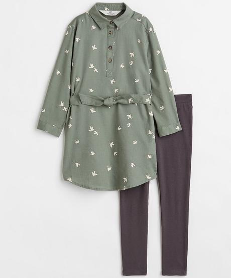 Dívčí komplet h&m košilové šaty s páskem + legíny, h&m,110