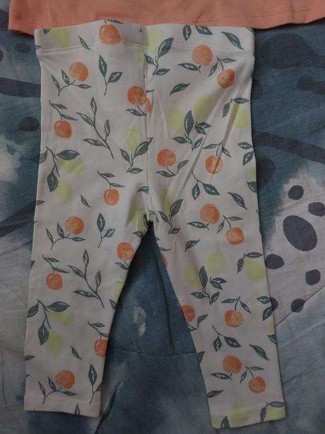 Legíny citrony a pomeranče + top madeira + čelenka, h&m,74
