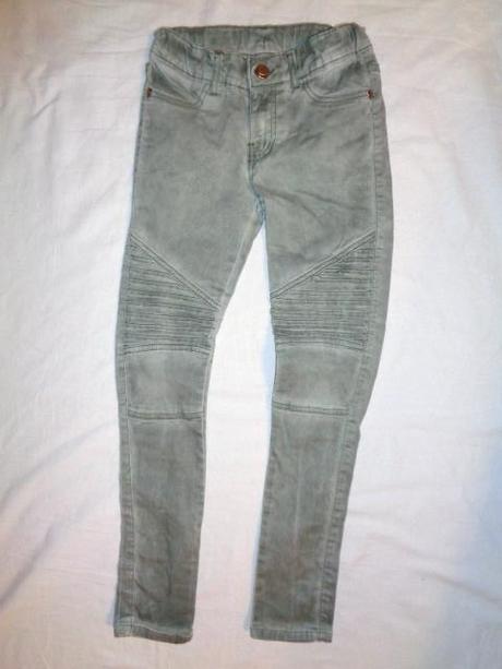 Luxusní zelenošedé mapované prošívané skinny, 140