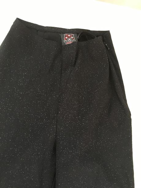 Černé kalhoty se stříbrným třpytem, vel xs/s, scr, xs