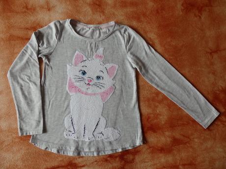 Tričko s kočičkou s překlápěcími flitry, 134/140, h&m,134
