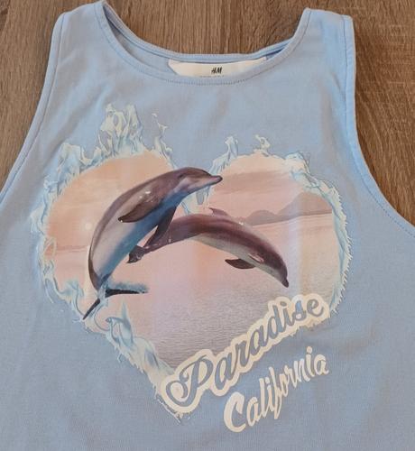 Dívčí letní triko/tílko světle modré delfíni h&m, h&m,170