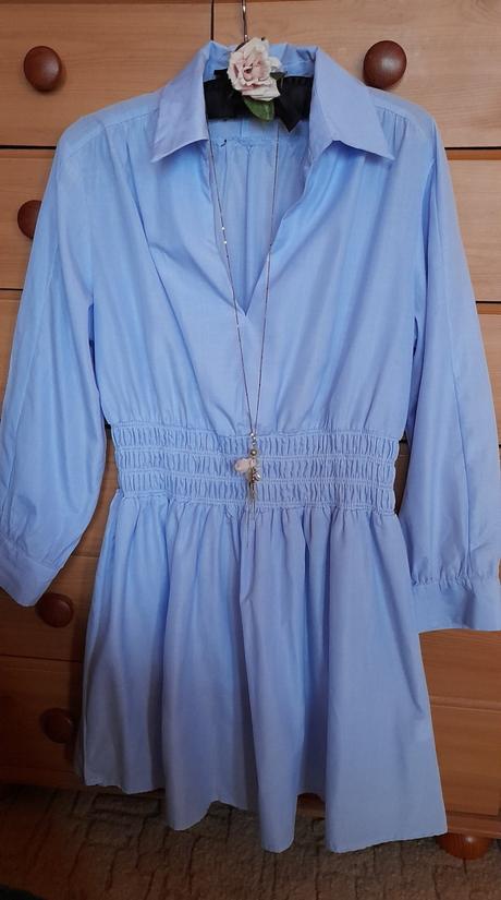 Světle modré košilové mini šaty, l