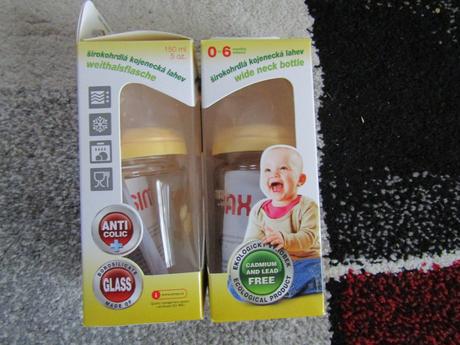 Nové skleněné kojenecké láhve zn.simax vel.0-6 měs, mam