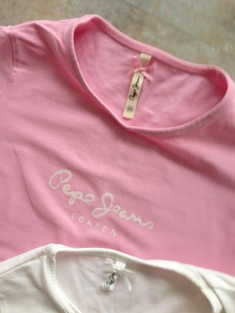 2 ks trička pepe jeans xs,s růžová bílá kamínky, pepe jeans,s